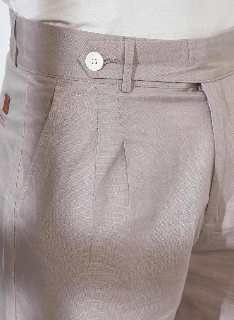 CAHOOT  Men's Cloud Grey Tailored Linen-Blend Trousers For Casual Wear | Mid-Rise | 2 Pockets | Button Closure | Trousers Crafted With Comfort Fit For Everyday Wear for Men | Best Price UAE